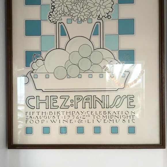 Rare Vintage 1976 Chez Panisse Large Framed Poster Wall Art - David Lance Goines - Picture 3 of 3